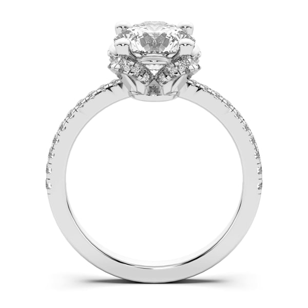 Lotus Round Cut Engagement Ring, Hover, 14K White Gold, 