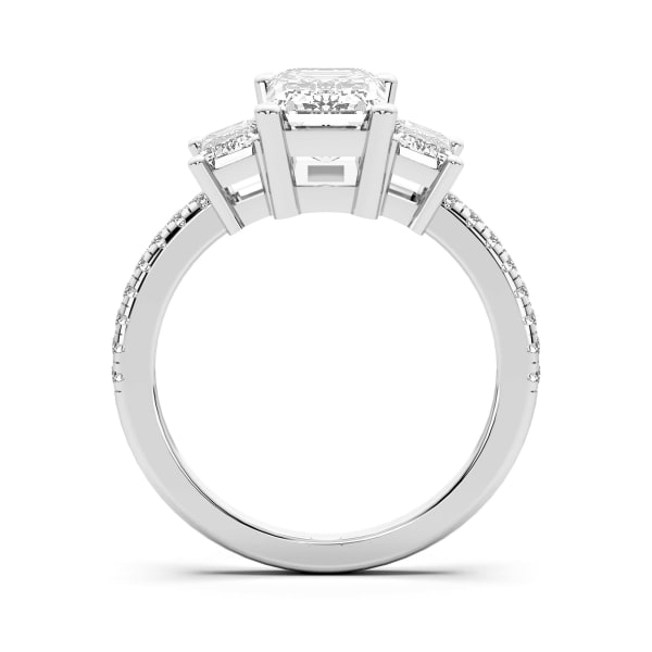 Three Stone Accented Emerald cut Engagement Ring, Hover, 14K White Gold,