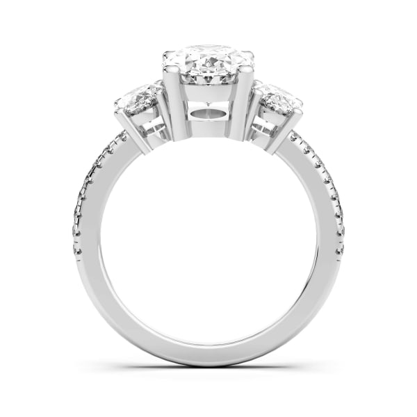 Three Stone Accented Oval cut Engagement Ring, Hover, 14K White Gold,