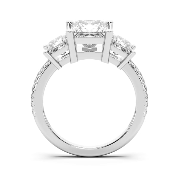 Three Stone Accented Princess cut Engagement Ring, Hover, 14K White Gold,