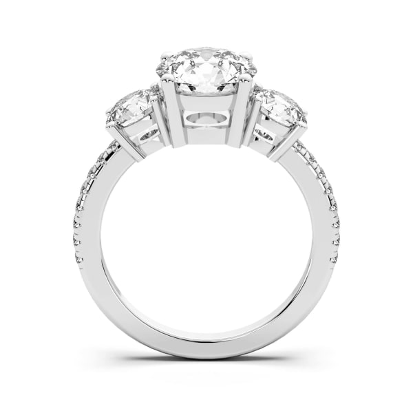 Three Stone Accented Round Cut Engagement Ring, Hover, 14K White Gold,