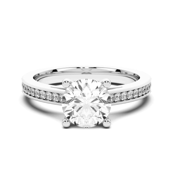 Accented 4-Prong Round Cut Engagement Ring, Default, 14K White Gold,