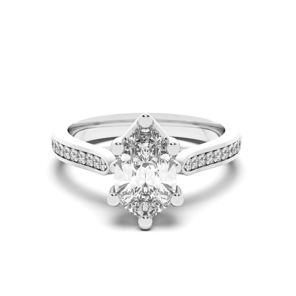 Bali Accented Pear cut Engagement Ring, Default, 14K White Gold,