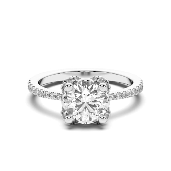 Lotus Round Cut Engagement Ring, Default, 14K White Gold, 
