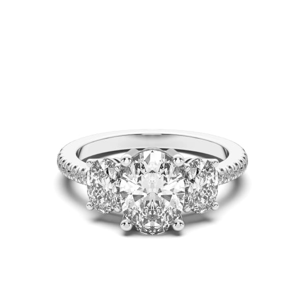 Three Stone Accented Oval cut Engagement Ring, Default, 14K White Gold,