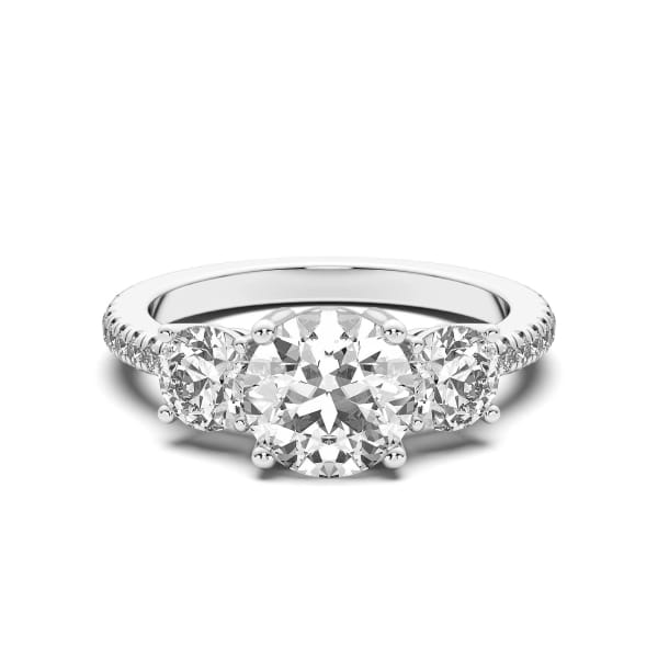 Three Stone Accented Round Cut Engagement Ring, Default, 14K White Gold,