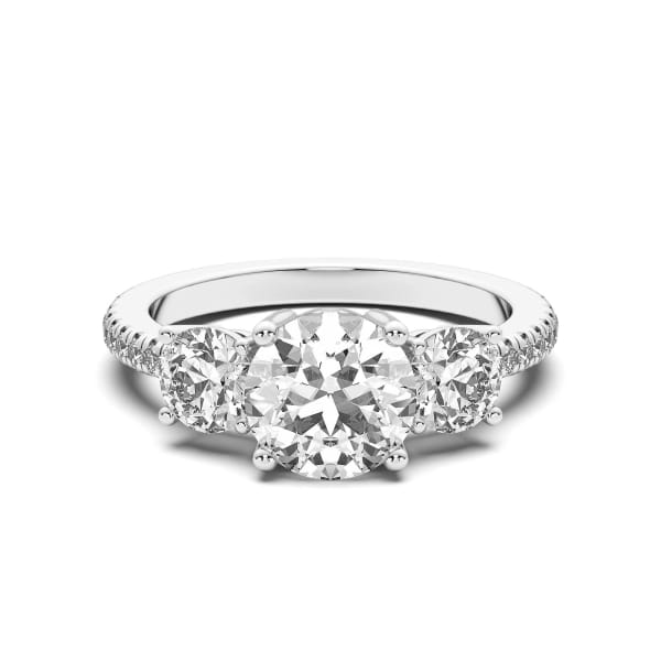 Three Stone Accented Engagement Ring With 0.50 Ct Round Center Ring Size 5.5-6.5 14K White Gold Lab Grown Diamond , Default,