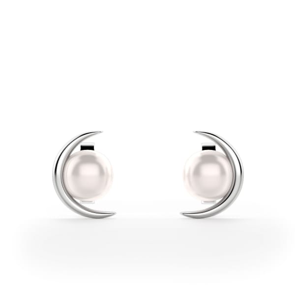 Crescent Pearl Stud Earrings, Sterling Silver, Default