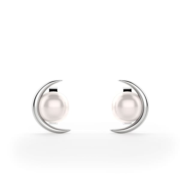 Crescent Pearl Stud Earrings Sterling Silver, Default