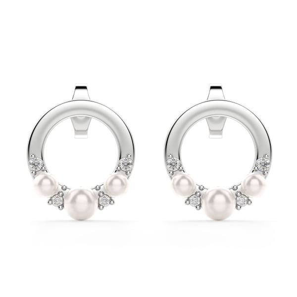 Pearl Accented Hoop Earrings Sterling Silver Nexus Diamond Alternative, Default