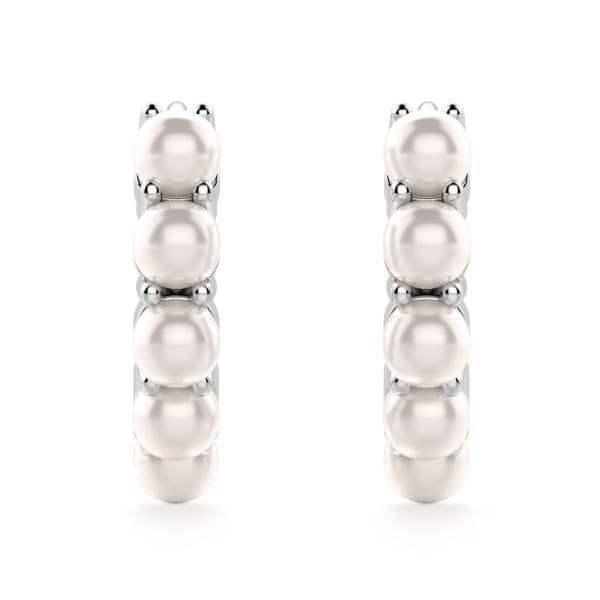 Pearl Huggie Earrings, Hover, 14K White Gold