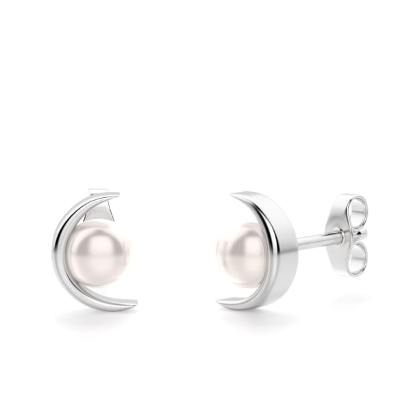 Crescent Pearl Stud Earrings Sterling Silver, Hover