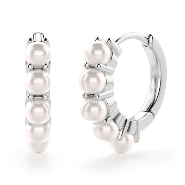 Pearl Huggie Earrings, Default, 14K White Gold