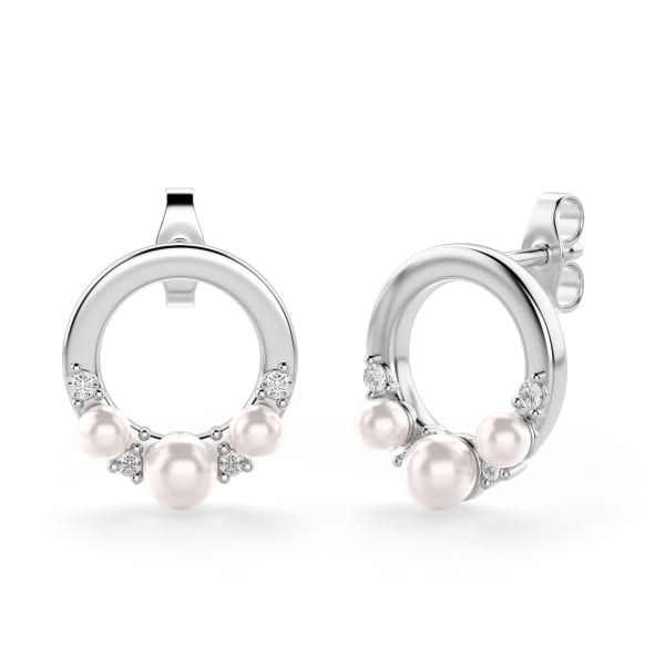 Pearl Accented Hoop Earrings Sterling Silver Nexus Diamond Alternative, Hover