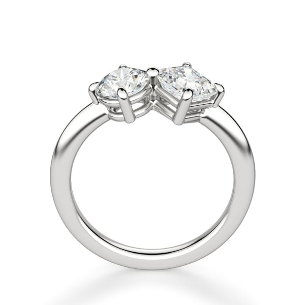 Toi et Moi Round and Asscher Cut Ring, Hover, 14K White Gold