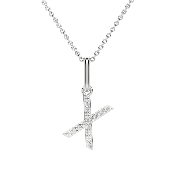 "X" Initial Pendant with Lab Grown Diamonds set in 14K Gold with Sterling Silver Cable Chain, Default, 14K White Gold,