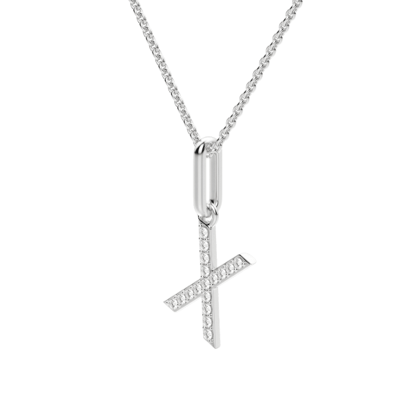 "X" Initial Pendant with Lab Grown Diamonds set in 14K Gold with Sterling Silver Cable Chain, Hover, 14K White Gold,