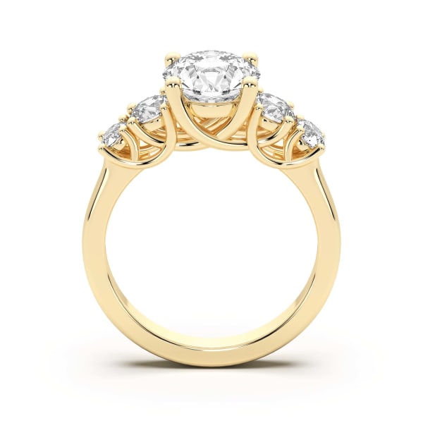 Five Stone Classic Round Cut Engagement Ring, Hover, 14K Yellow Gold,