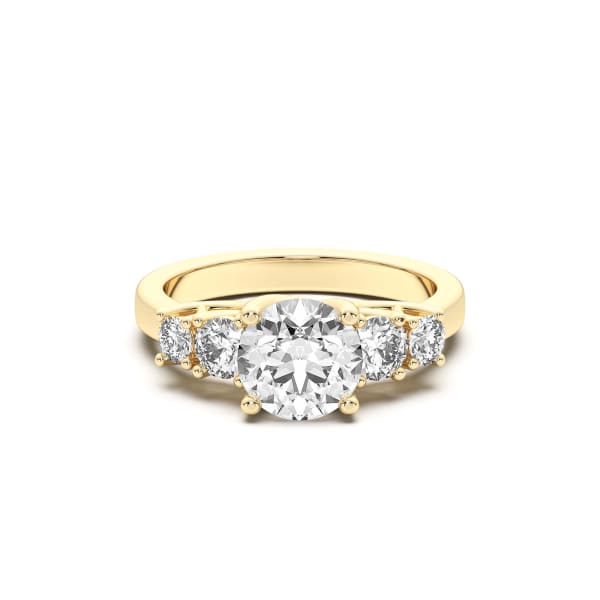 Five Stone Classic Round Cut Engagement Ring, Default, 14K Yellow Gold,