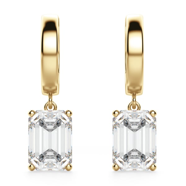 Solitaire Drop Earrings With 2.00 Cttw Emerald Centers DEW 14K Yellow Gold Moissanite, Default, 