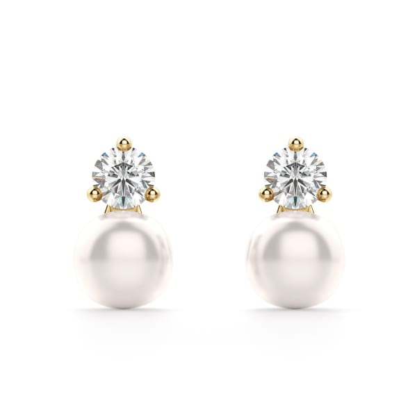 Stacked Pearl Stud Earrings 14K Yellow Gold Nexus Diamond Alternative, Default