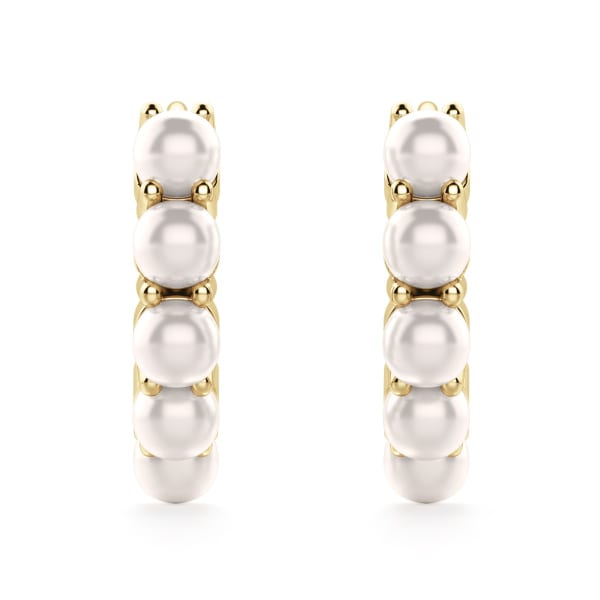 Pearl Huggie Earrings, Hover, 14K Yellow Gold