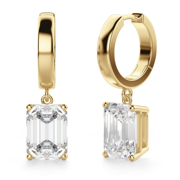 Solitaire Drop Earrings With 2.00 Cttw Emerald Centers DEW 14K Yellow Gold Moissanite, hover, 