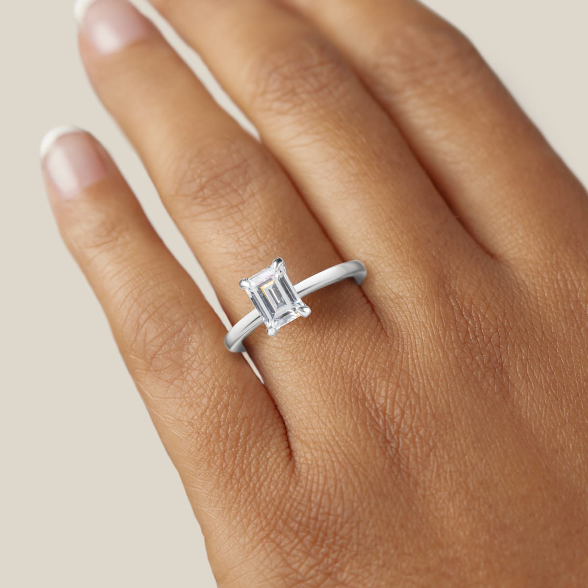 1 Carat Emerald Cut Cubic Zirconia Cathedral Solitaire Engagement Ring in  14K White Gold