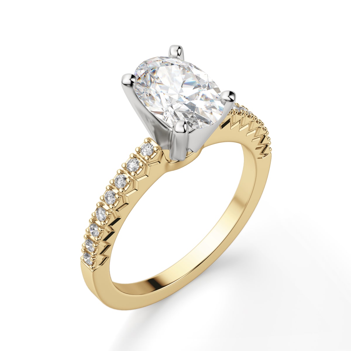 Angelix Engagement Ring With 1.25 ct Oval Center DEW, Ring Size 5.75, 14K Yellow Gold, Nexus Diamond Alternative