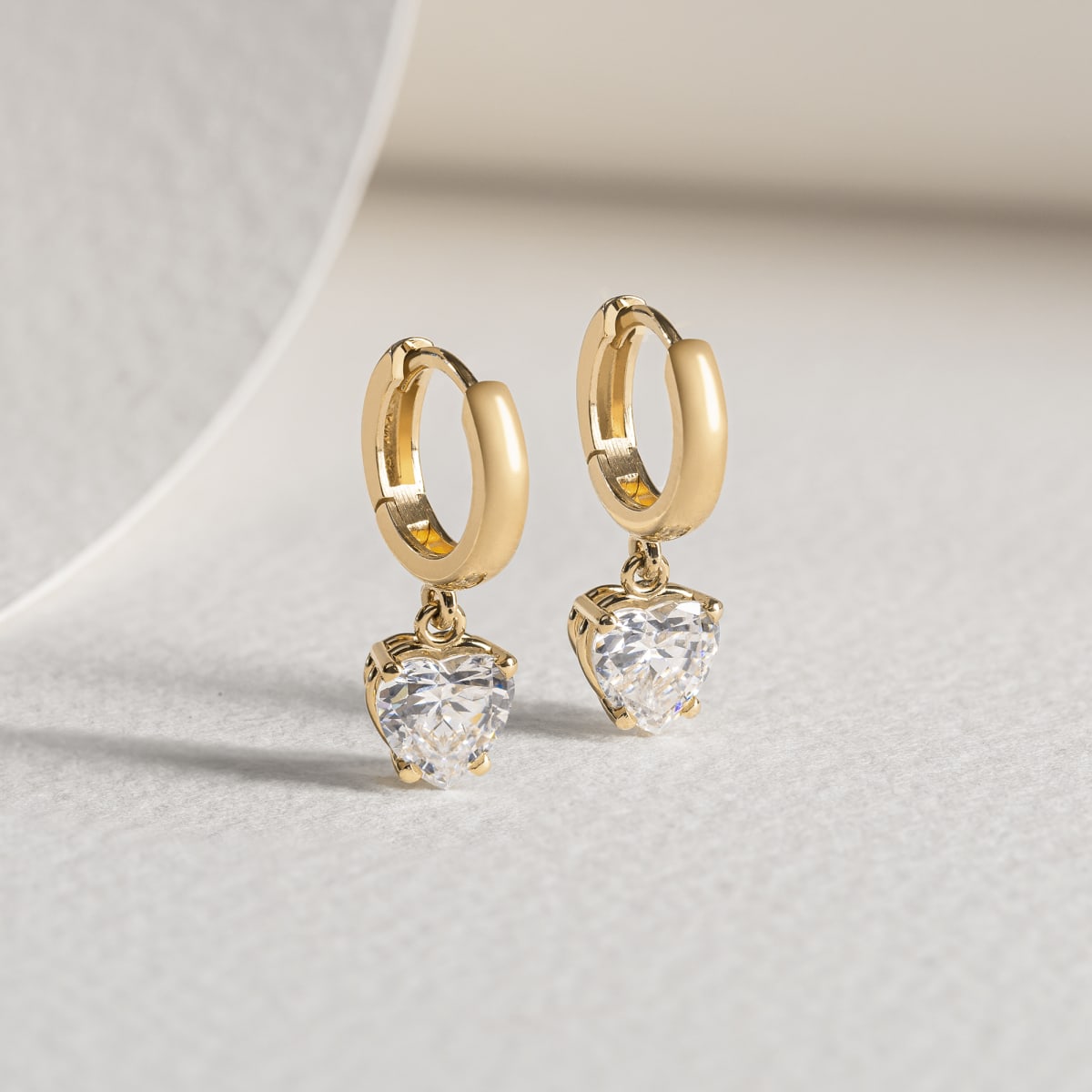 Solitaire Drop Earrings With 2.00 Cttw Heart Centers DEW, 14K Yellow Gold, Nexus Diamond Alternative