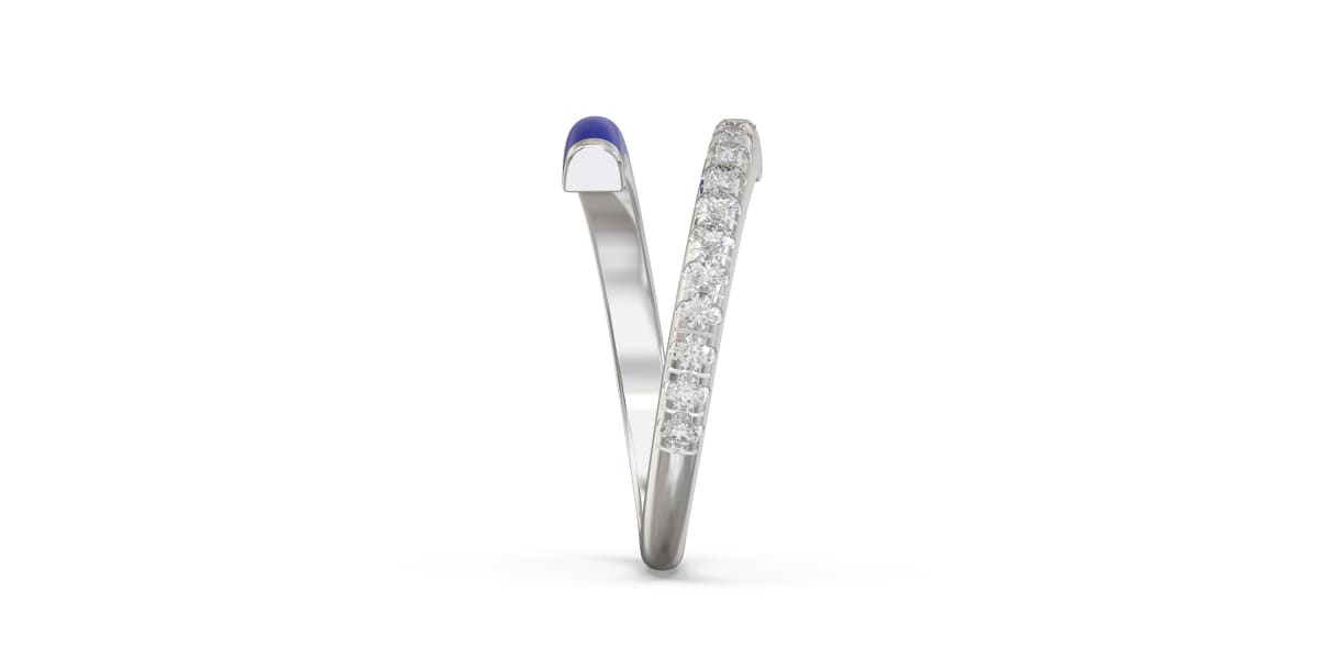 Bypass Ring in Sterling Silver with Single Row of Dark Blue Ceramic and Single Row of Lab Grown Diamonds