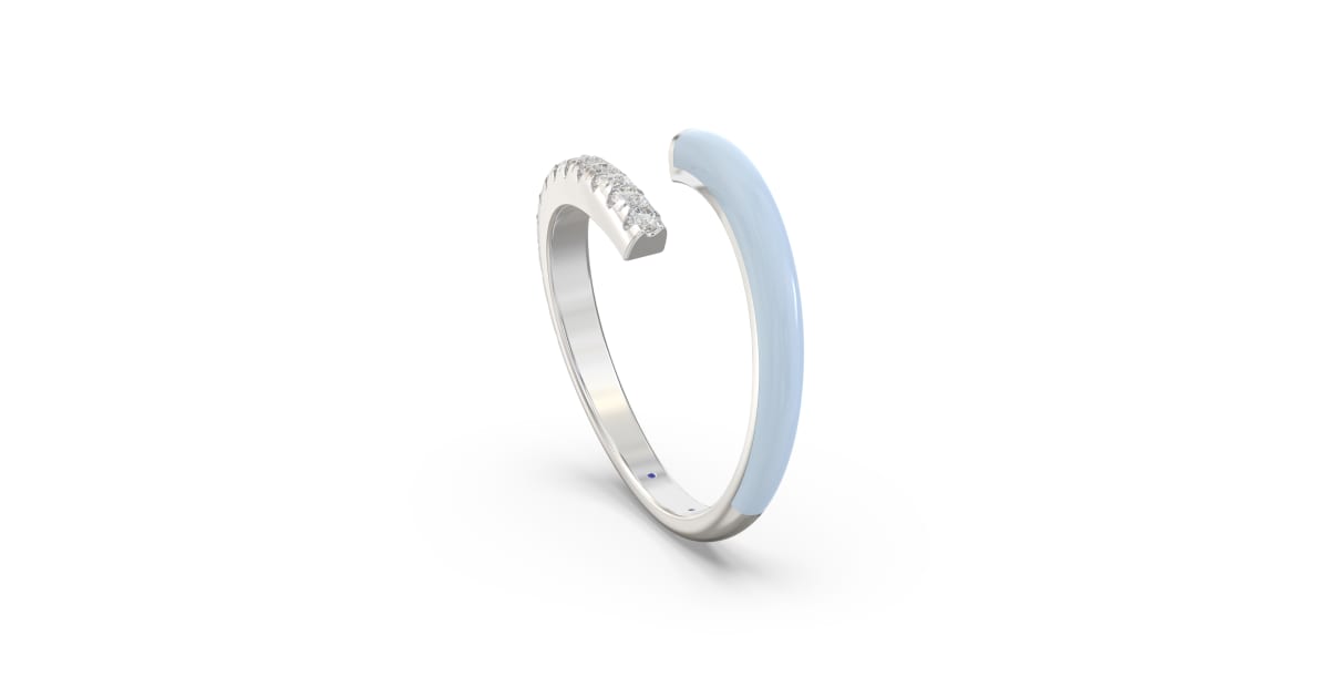 Bypass Ring in Sterling Silver with Single Row of Light Blue Ceramic and Single Row of Lab Grown Diamonds