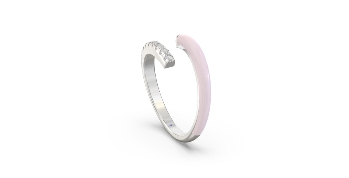 Bypass Ring in Sterling Silver with Single Row of Light Pink Ceramic and Single Row of Lab Grown Diamonds