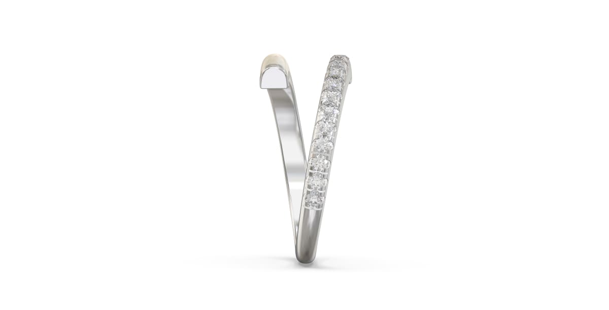 Bypass Ring in Sterling Silver with Single Row of Pearl White Ceramic and Single Row of Lab Grown Diamonds