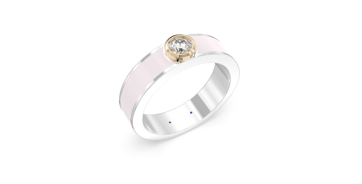 Classic Band in Sterling Silver with Light Pink Ceramic and Round Bezel set Lab Grown Diamond