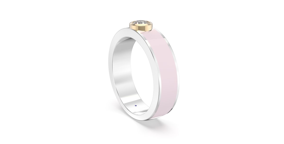 Classic Band in Sterling Silver with Light Pink Ceramic and Round Bezel set Lab Grown Diamond
