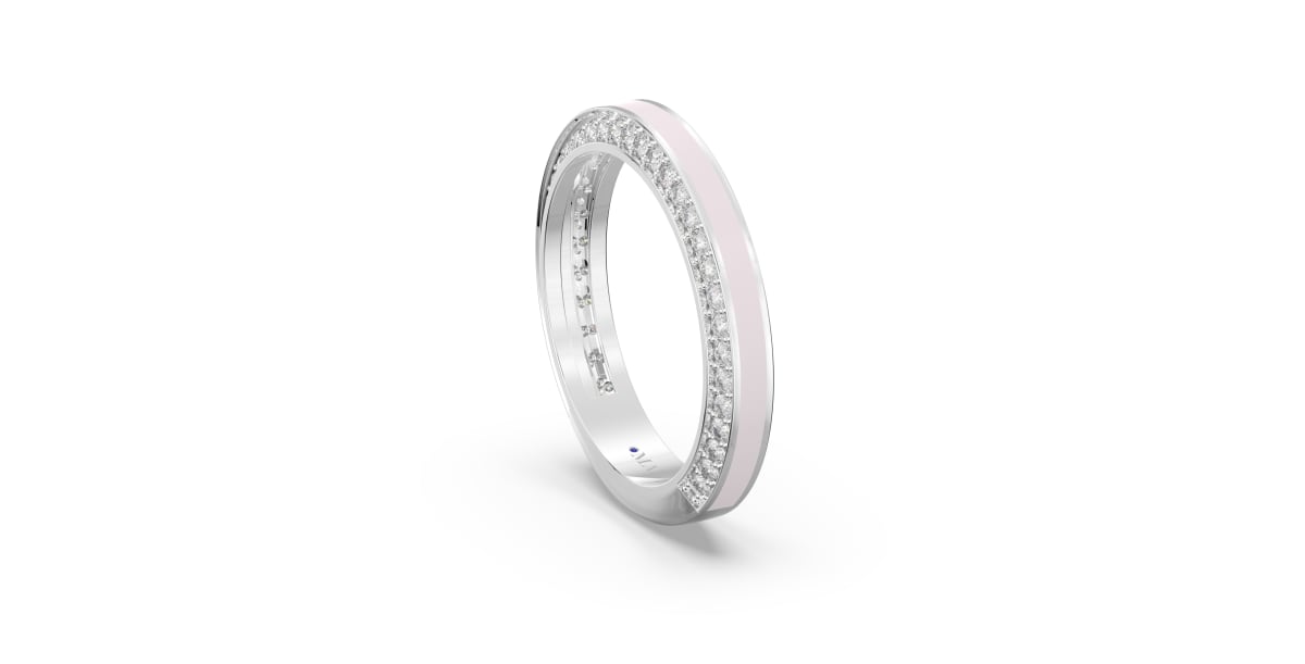 Classic Wedding Band Ring in Sterling Silver with Light Pink Ceramic and Lab Grown Diamonds