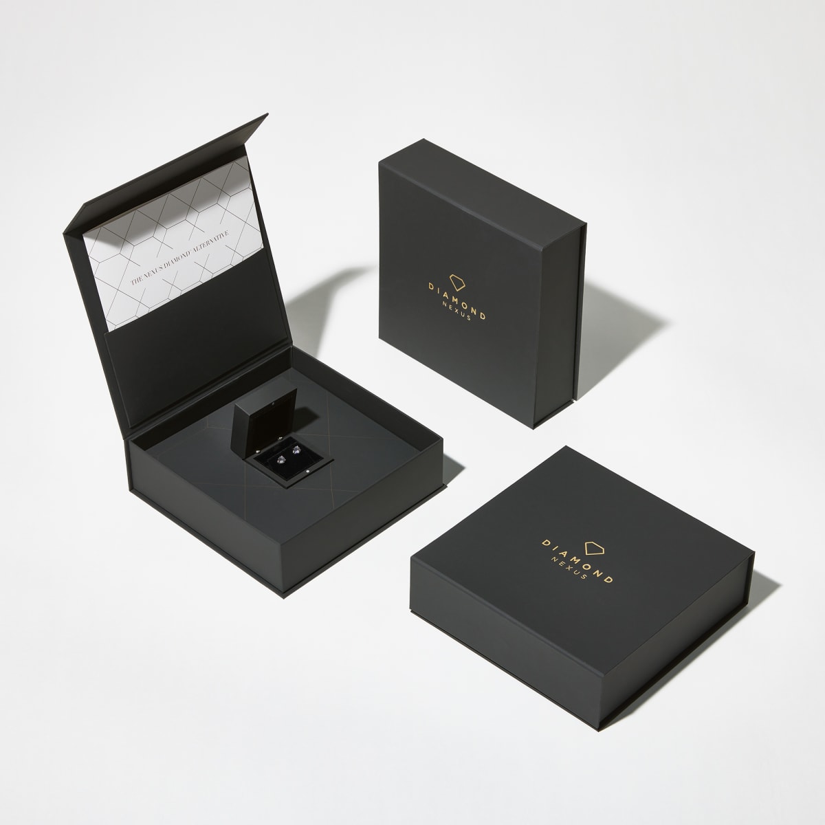 Martini Set, Tension Back Earrings With 2.50 Cttw Princess Centers DEW, 14K White Gold, Nexus Diamond Alternative