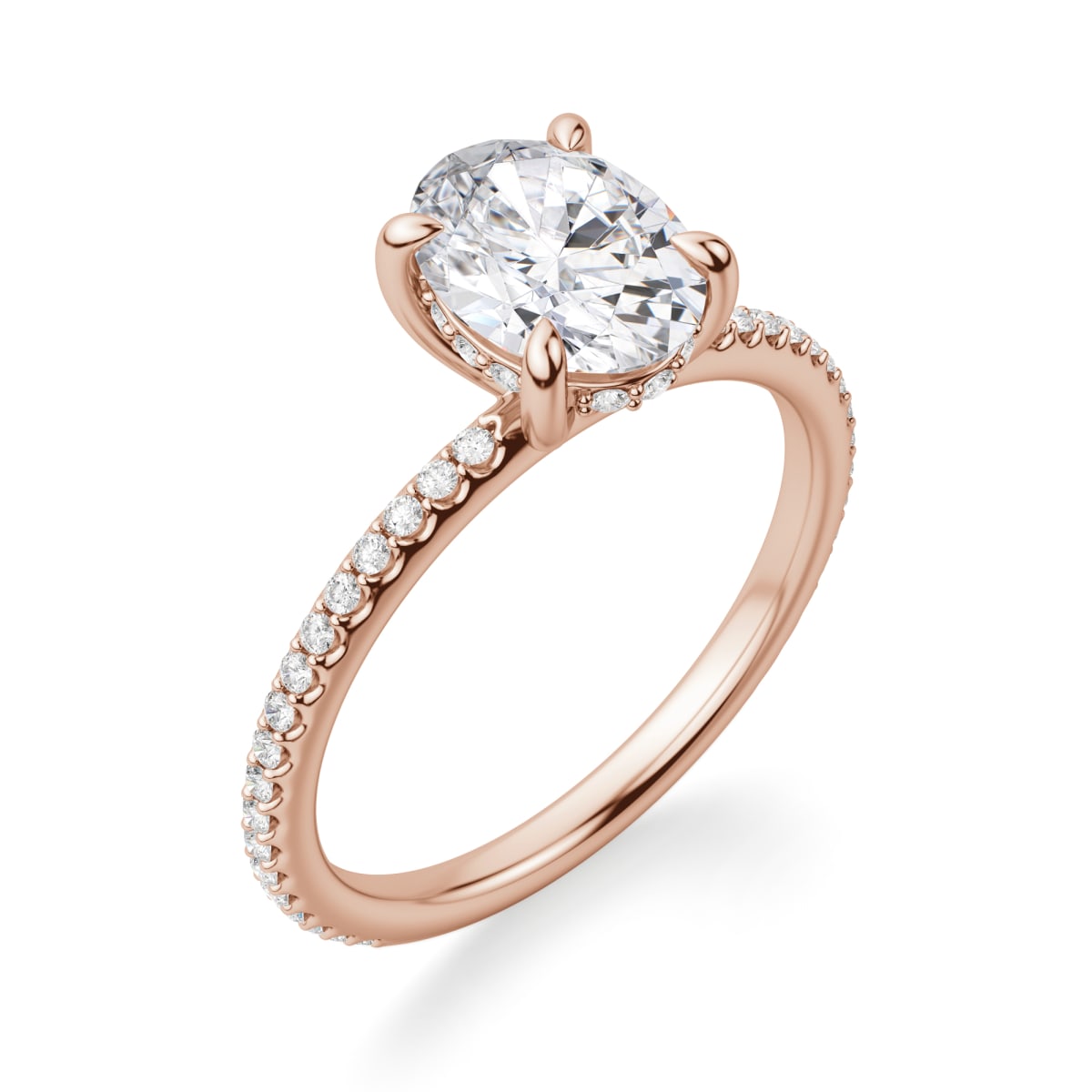 Hidden Halo Accented Engagement Ring With 2.50 ct Oval Center DEW, Ring Size 7, 14K Rose Gold, Moissanite