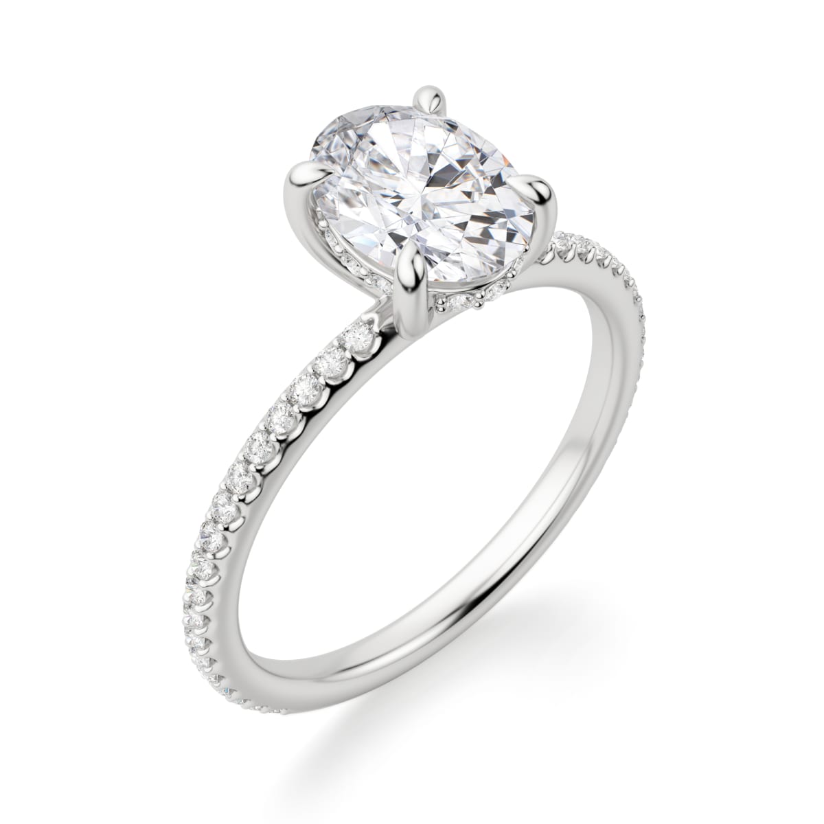 Hidden Halo Accented Engagement Ring With 2.50 ct Oval Center DEW, Ring Size 5.75, 14K White Gold, Moissanite
