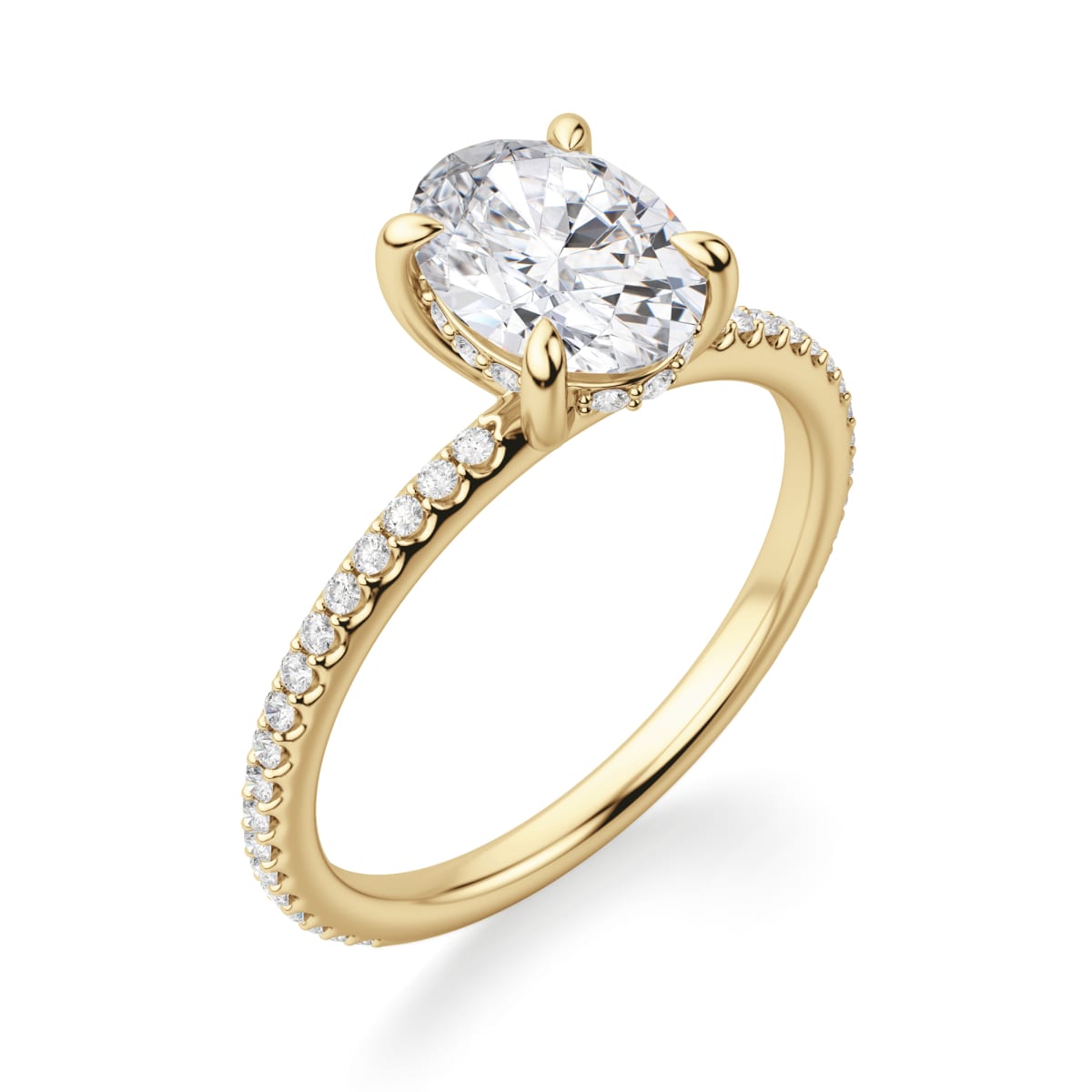 Hidden Halo Accented Engagement Ring With 0.50 ct Oval Center, Ring Size 4.75, 14K Yellow Gold, Lab Grown Diamond