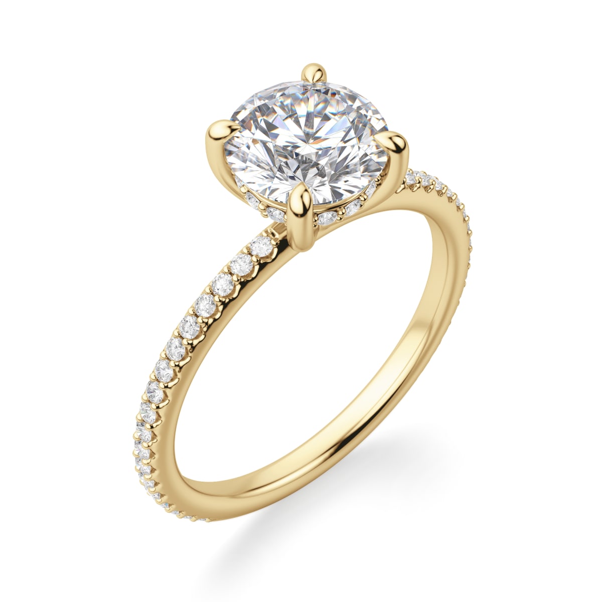 Hidden Halo Accented Engagement Ring With 2.50 ct Round Center DEW, Ring Size 10, 14K Yellow Gold, Moissanite