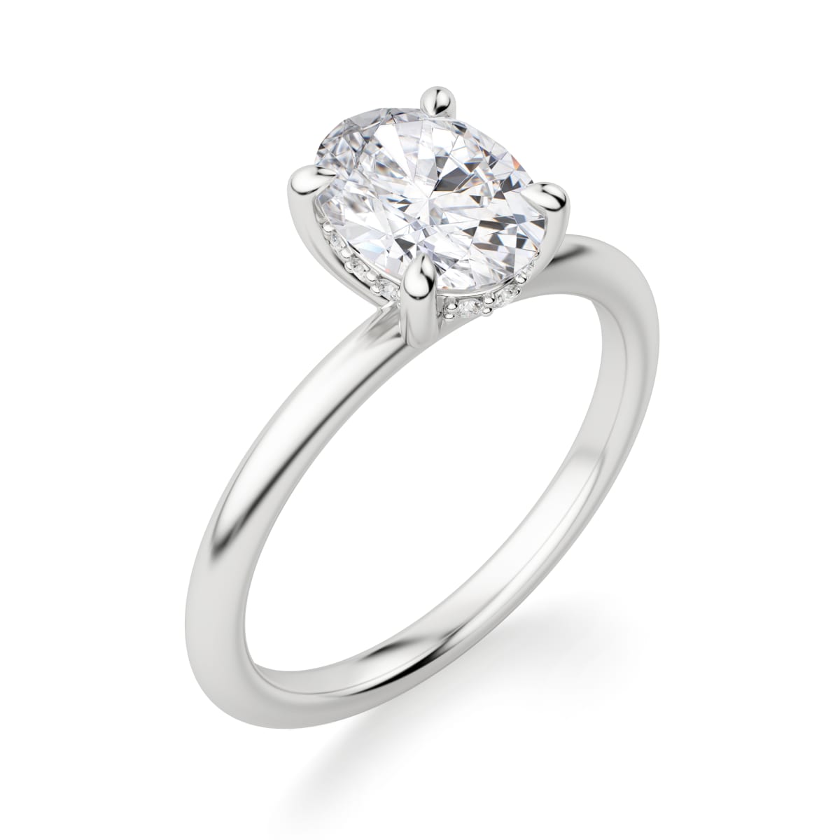 Hidden Halo Classic Engagement Ring With 1.50 ct Oval Center DEW, Ring Size 6.25, Platinum, Nexus Diamond Alternative