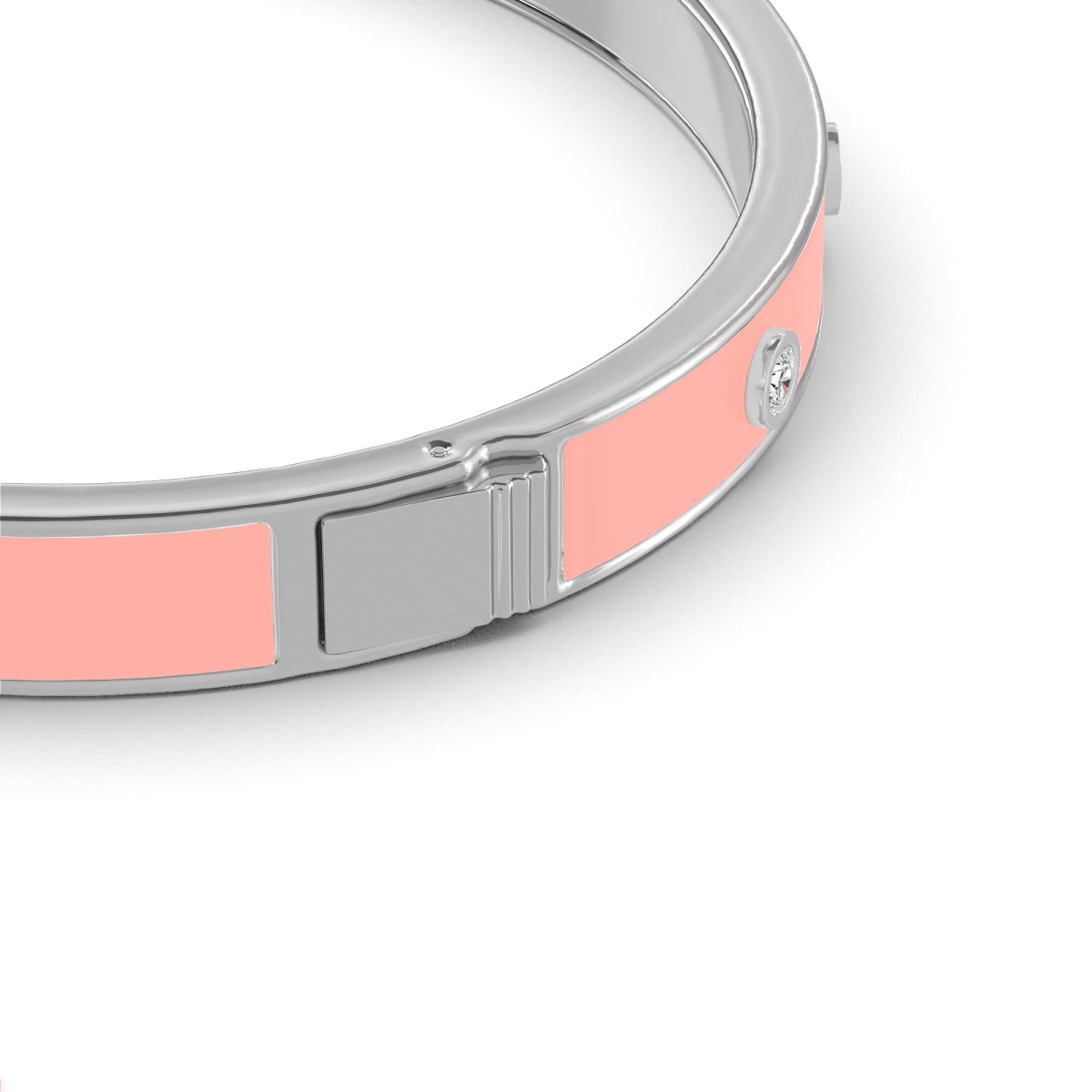 Hinged Bangle in Sterling Silver with Light Pink Ceramic and  Lab Grown Diamonds