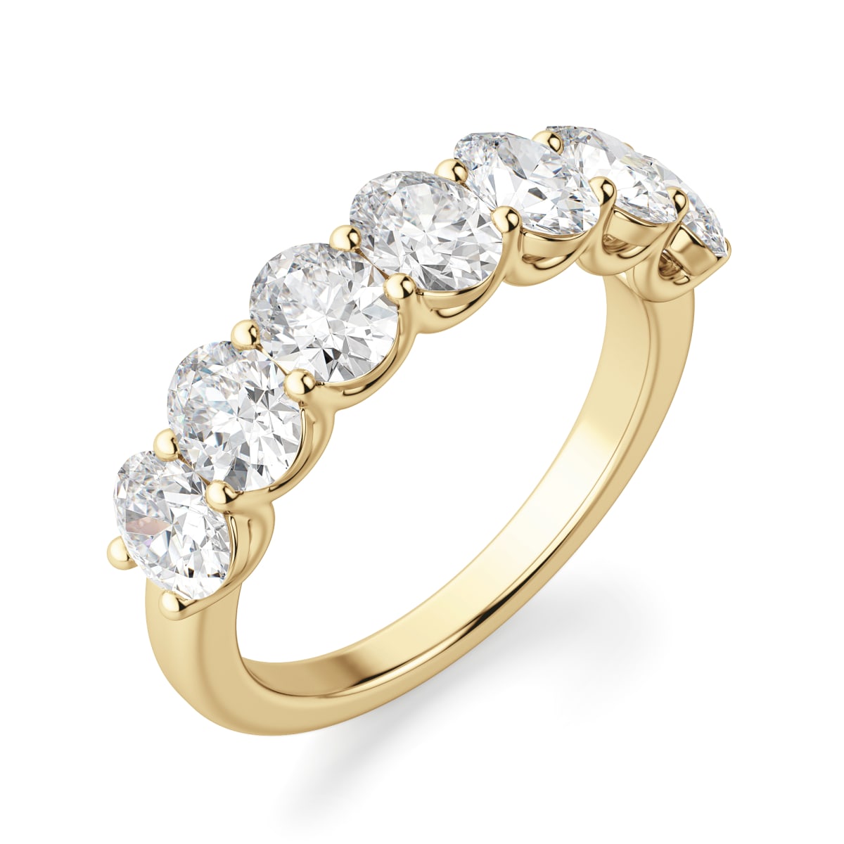 Oval Cut Seven Stone Wedding Band, Ring Size 7.25, 14K Yellow Gold, Nexus Diamond Alternative