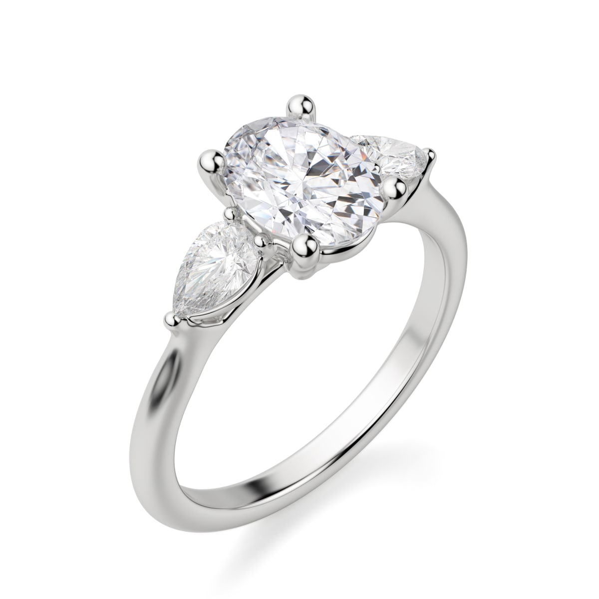 Pear Side Stone Classic Engagement Ring With 3.00 ct Oval Center DEW, Ring Size 9.25, Platinum, Nexus Diamond Alternative