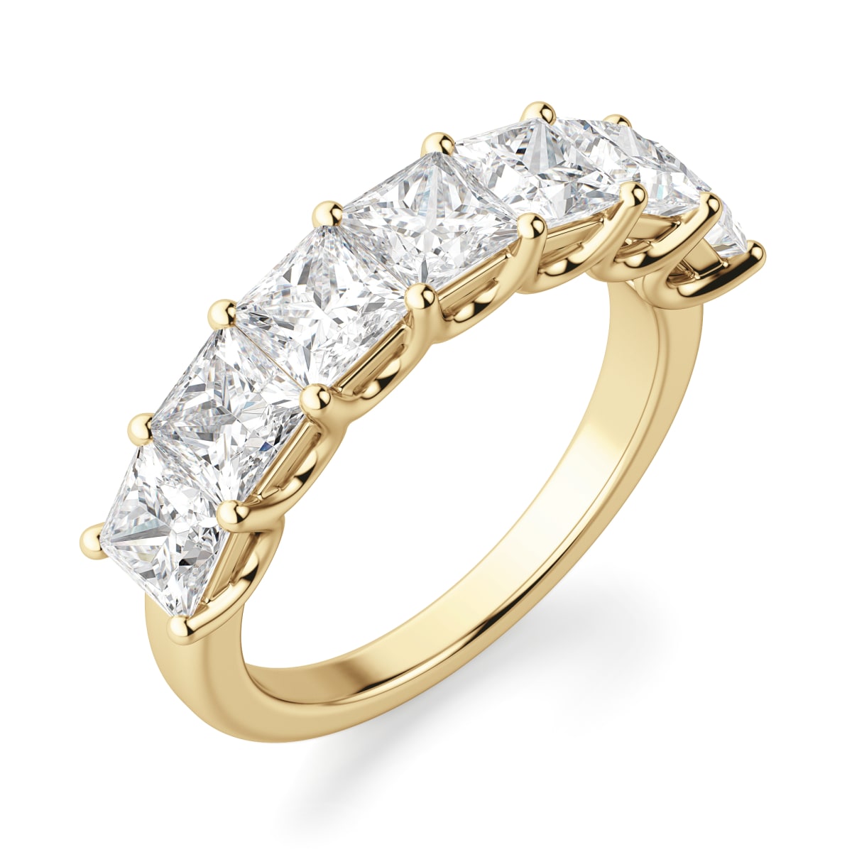 Princess Cut Seven Stone Wedding Band, Ring Size 5.25, 14K Yellow Gold, Moissanite