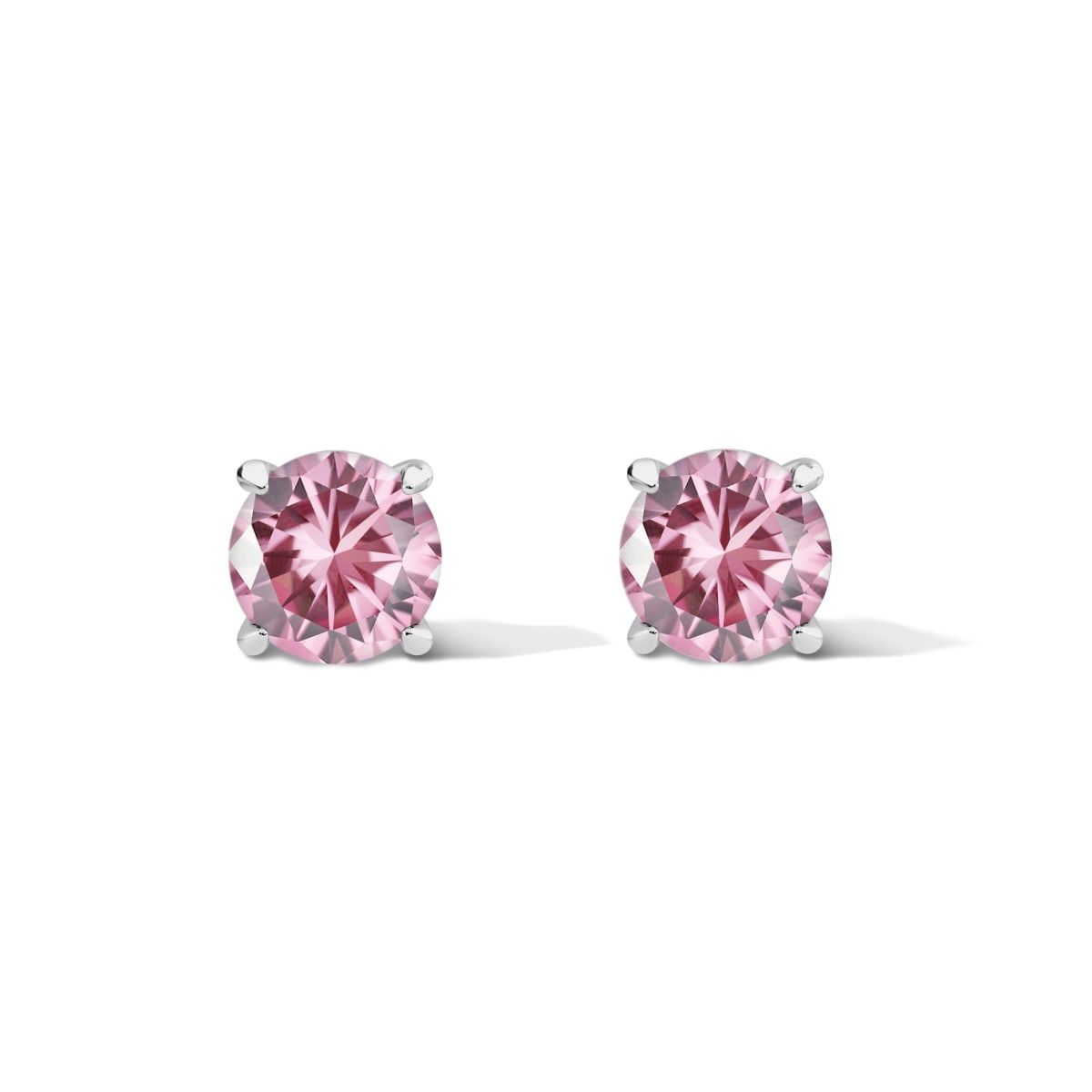 Round Cut Claw Prong Stud Earrings, Light Pink