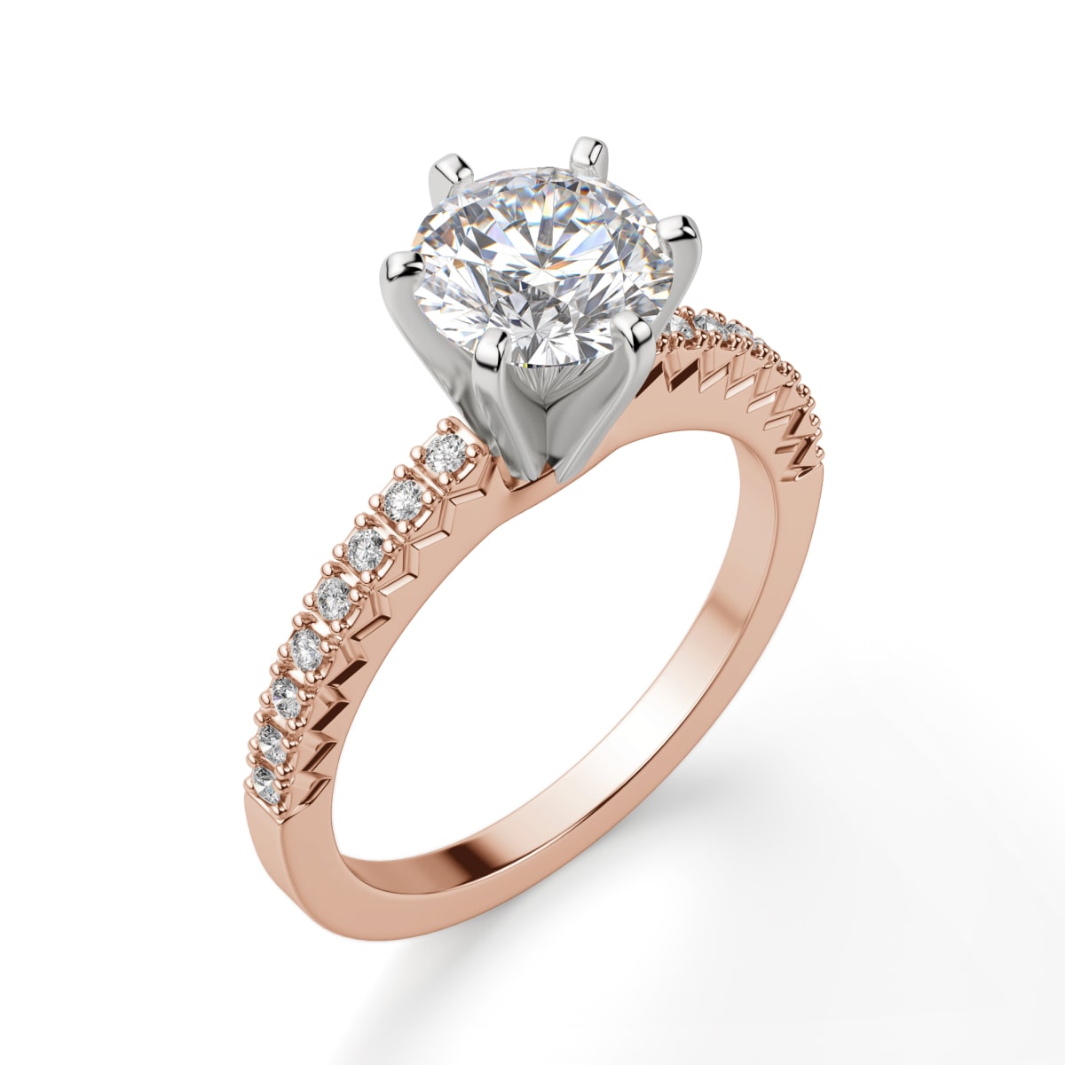 Angelix Engagement Ring With 2.00 ct Round Center DEW, Ring Size 8, 14K Rose Gold, Moissanite