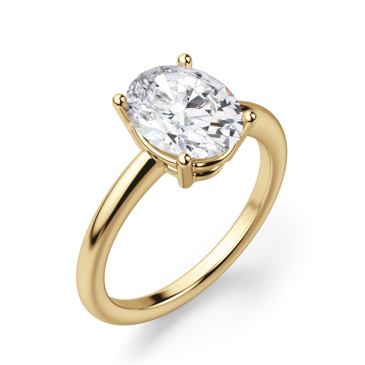 Basket Set Classic Engagement Ring With 2.00 ct Oval Center DEW, Ring Size 7.75, 14K Yellow Gold, Moissanite